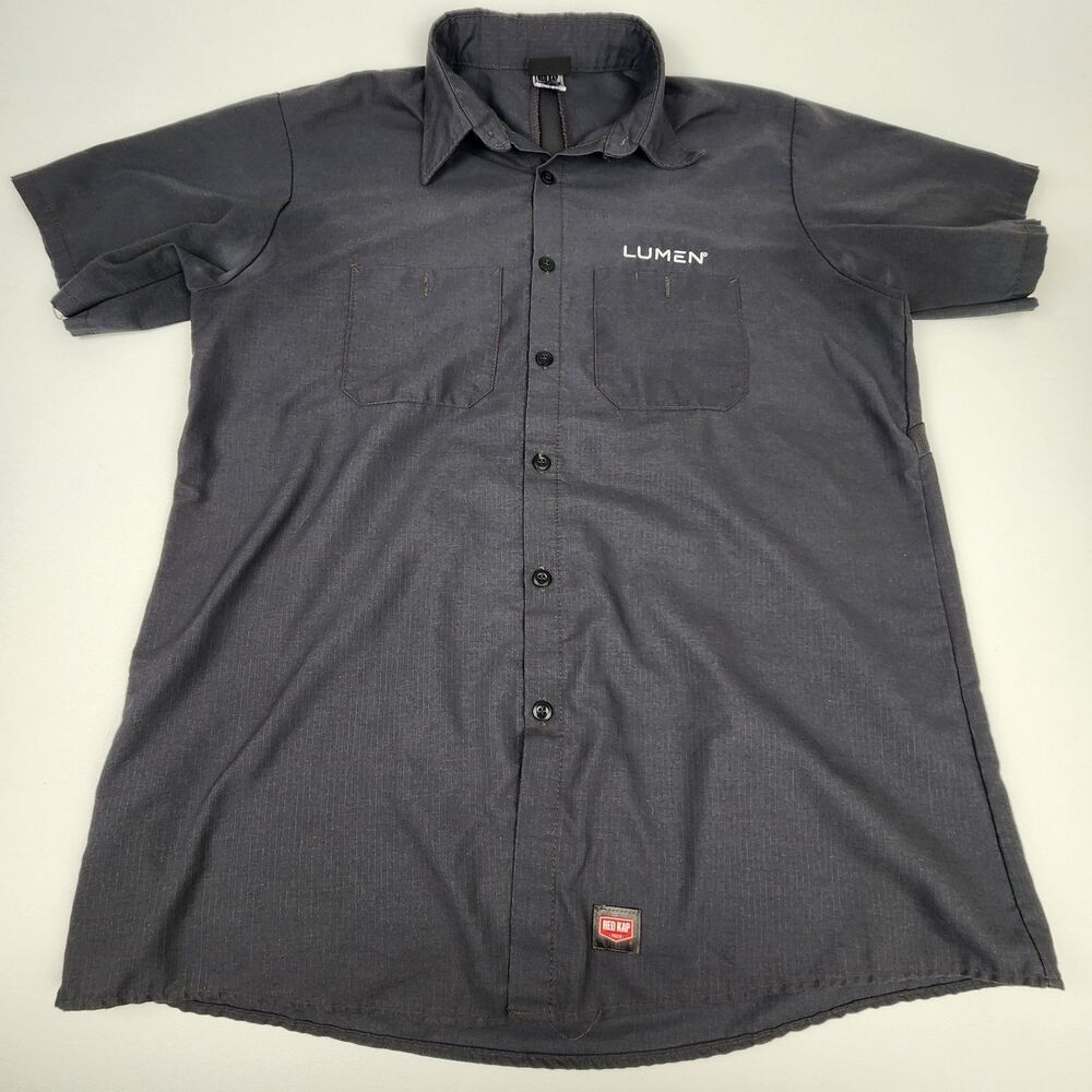 Red Kap Lumen Work Shirt Mens L Short Sleeve Gray Button Front Vented Utility
